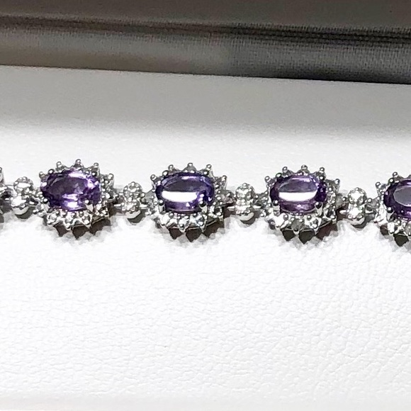 Amethyst & Diamond Sterling Silver Bracelet - Picture 9 of 12